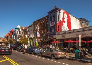 Shops and restaurants in the Adams Morgan neighborhood